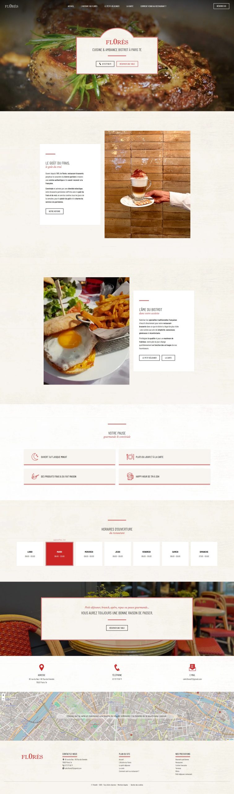 Site internet créé par Vistalid pour Le Florès, restaurant à Paris 7e