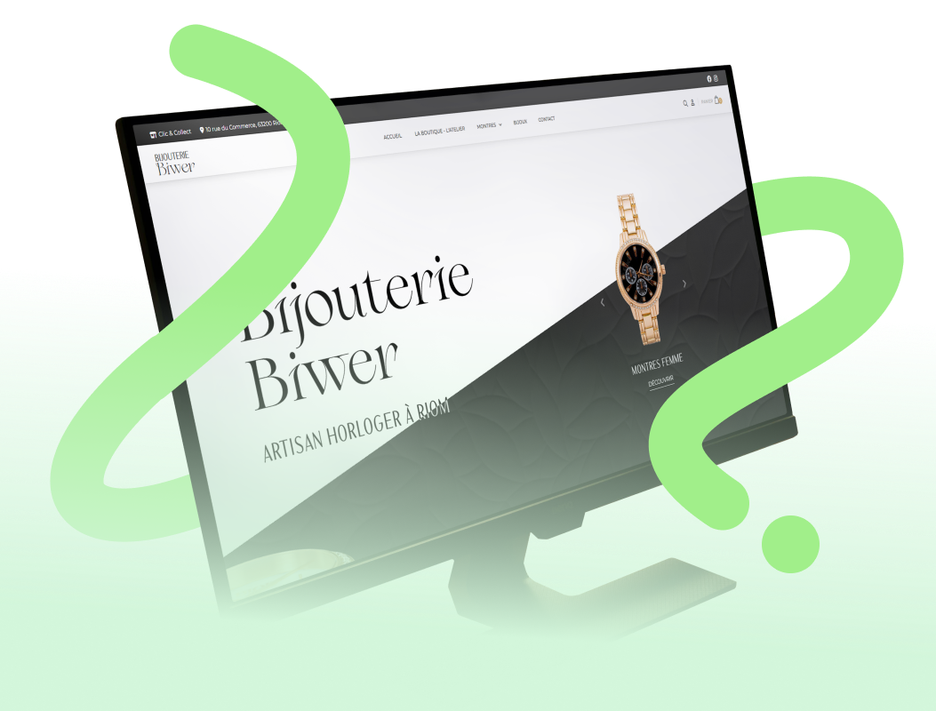 Boutique en ligne d’un artisan horloger, affichée sur un écran d’ordinateur