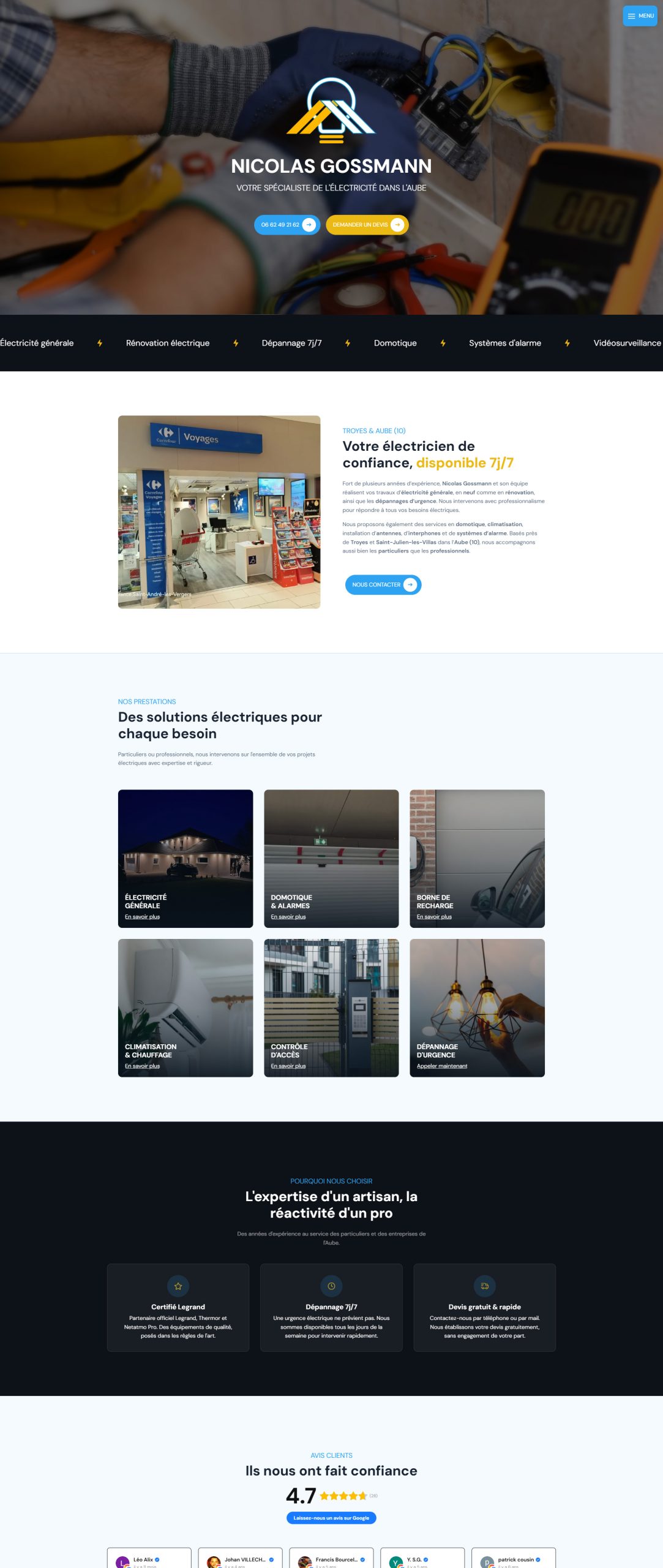 Site internet créé par Vistalid pour Nicolas Gossmann, artisan à Saint-Julien-les-Villas